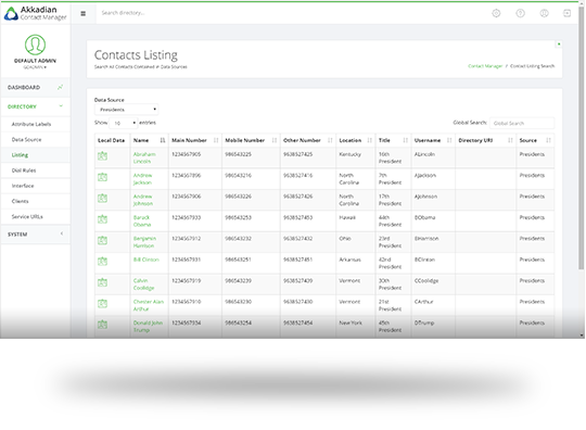 Akkadian's Contact Manager Contacts Listing
